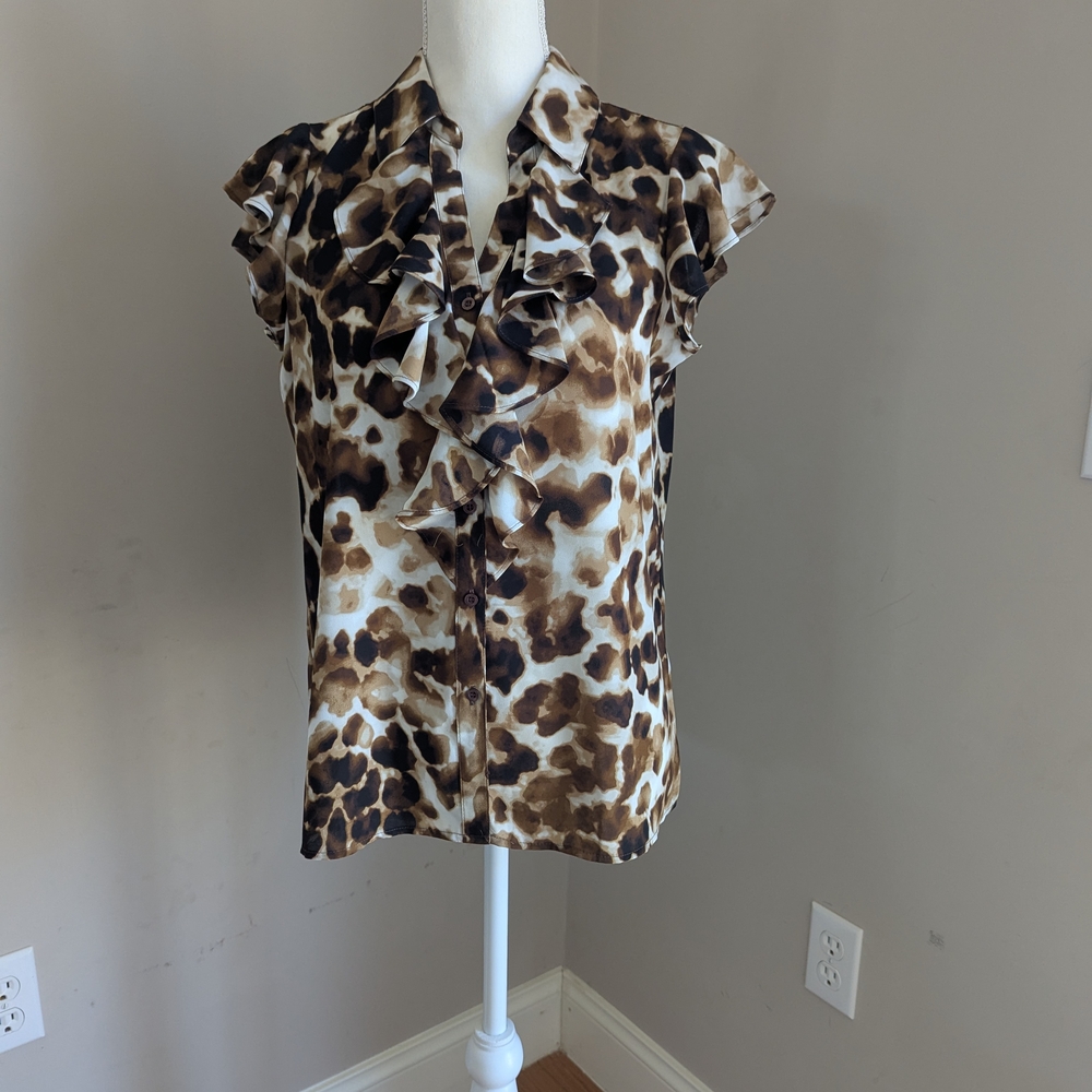 Calvin Klein Brown and Black Ruffled Blouse
